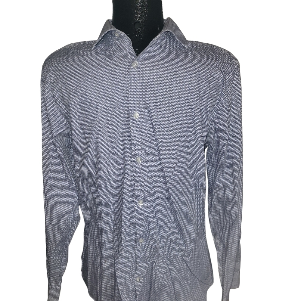 Calvin klein Blue and White Patterned Slim Fit Shirt Size M